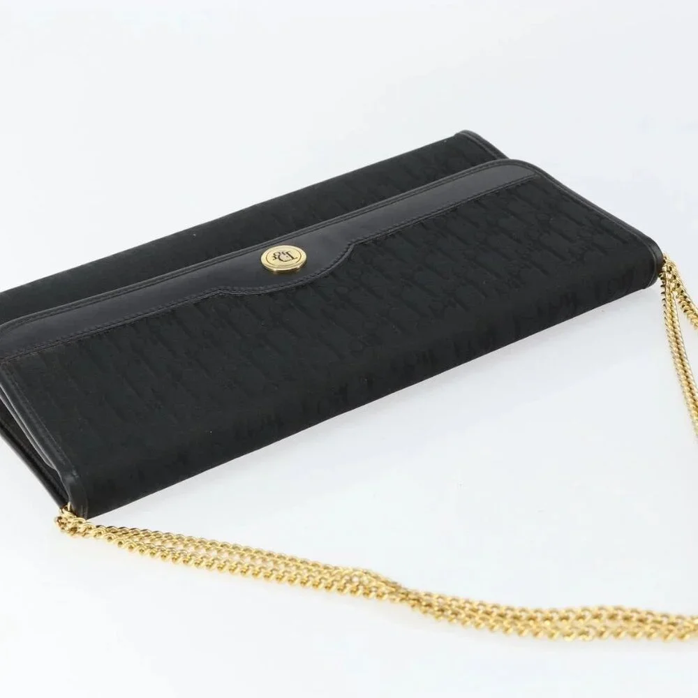 Christian Dior Trotter Canvas Chain Shoulder Bag Black Gold Auth - Picture 7 of 15